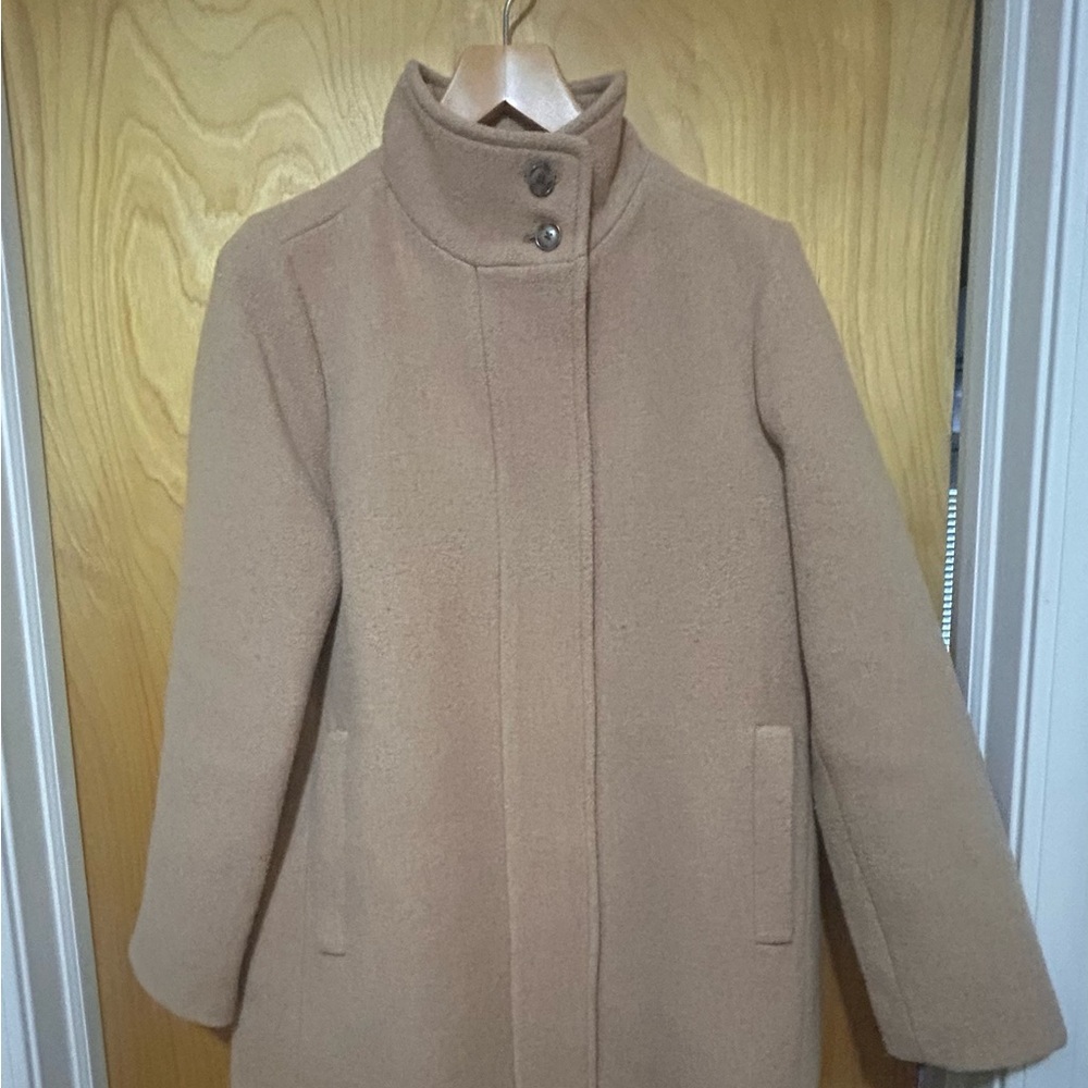 J. Crew Women's Camel Wool Blend Stand-Collar Pea Coat